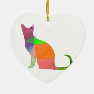 Low Poly Cat Silhouette Ceramic Tree Decoration