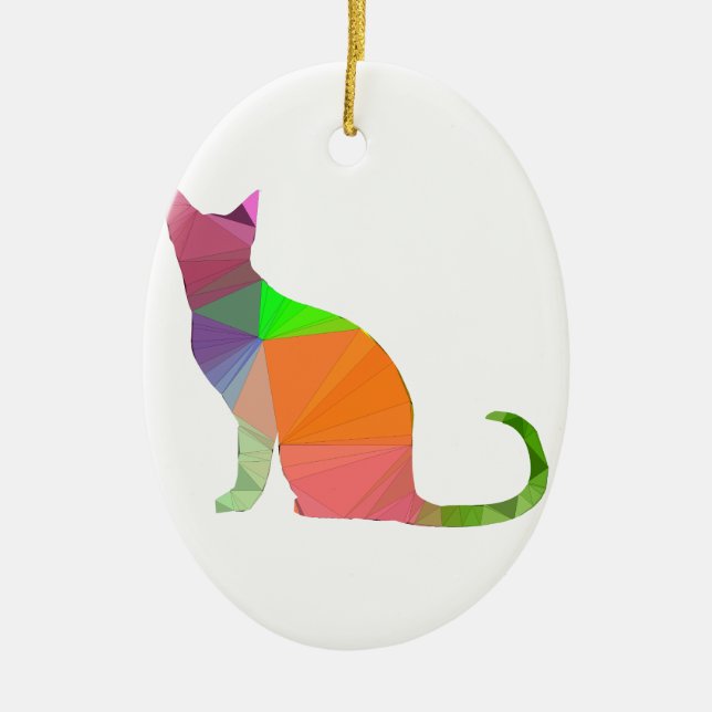 Low Poly Cat Silhouette Ceramic Tree Decoration (Front)