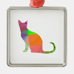Low Poly Cat Silhouette Metal Ornament