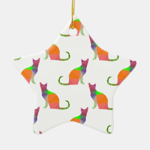 Low Poly Cat Silhouette Pattern Ceramic Ornament