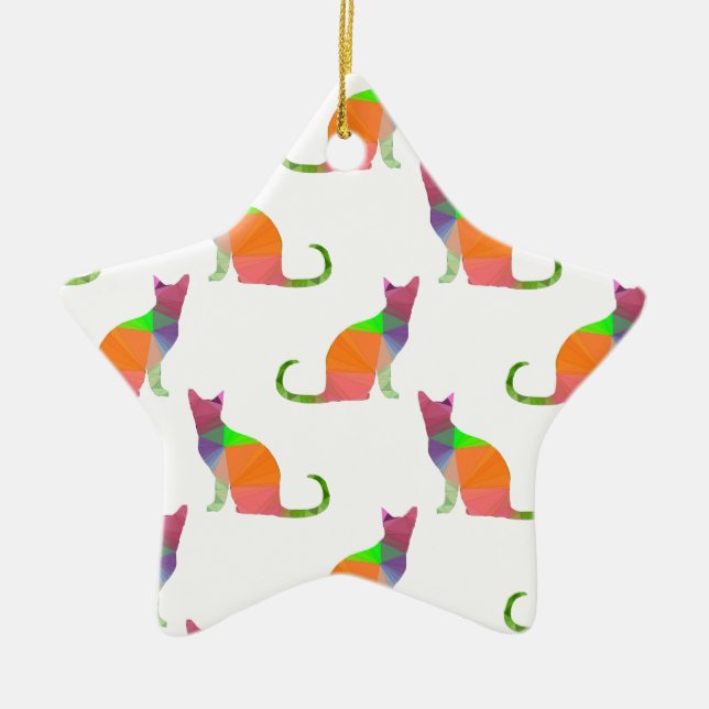 Low Poly Cat Silhouette Pattern Ceramic Ornament (Front)