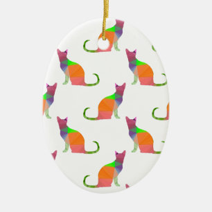 Low Poly Cat Silhouette Pattern Ceramic Tree Decoration