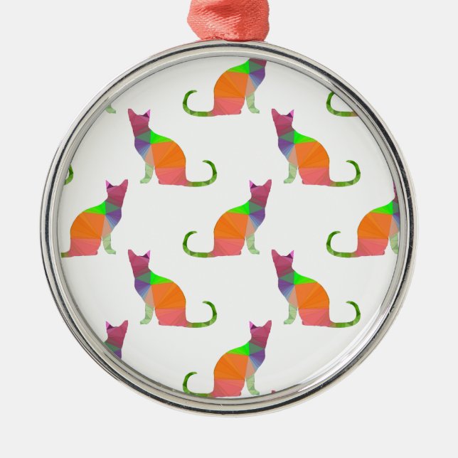 Low Poly Cat Silhouette Pattern Metal Ornament (Front)