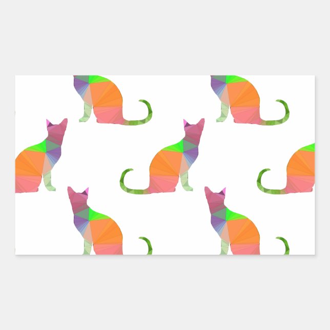 Low Poly Cat Silhouette Pattern Rectangular Sticker (Front)