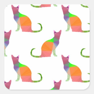 Low Poly Cat Silhouette Pattern Square Sticker
