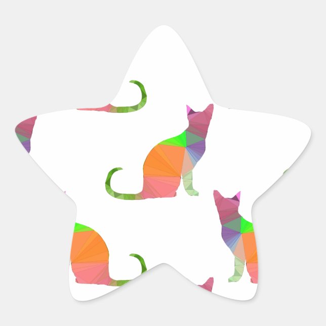 Low Poly Cat Silhouette Pattern Star Sticker (Front)