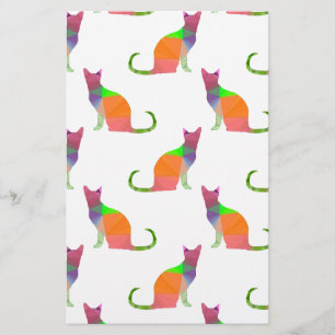 Low Poly Cat Silhouette Pattern Stationery