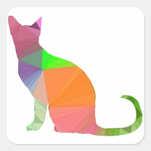 Low Poly Cat Silhouette Square Sticker