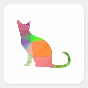 Low Poly Cat Silhouette Square Sticker