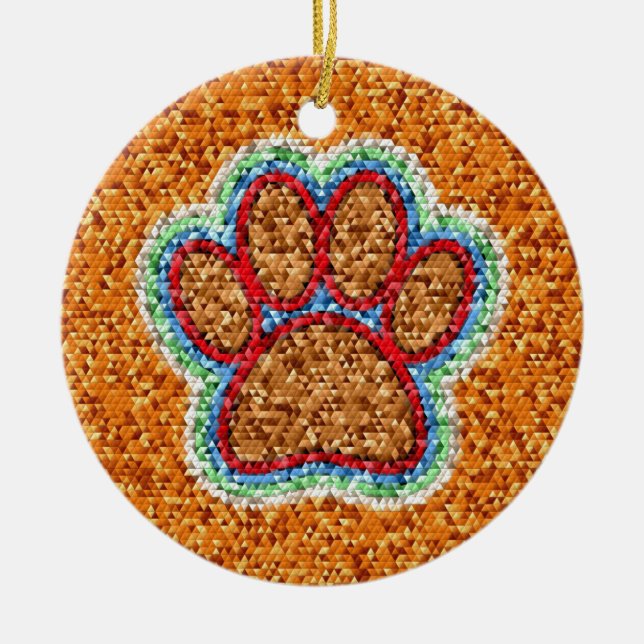 Low Poly Dog Paw Art Ceramic Ornament (Front)
