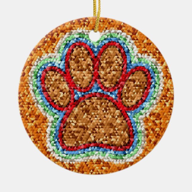 Low Poly Dog Paw Art Ceramic Ornament (Front)