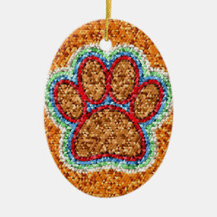 Low Poly Dog Paw Art Ceramic Ornament