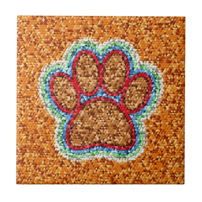 Low Poly Dog Paw Art Ceramic Tile (Front)