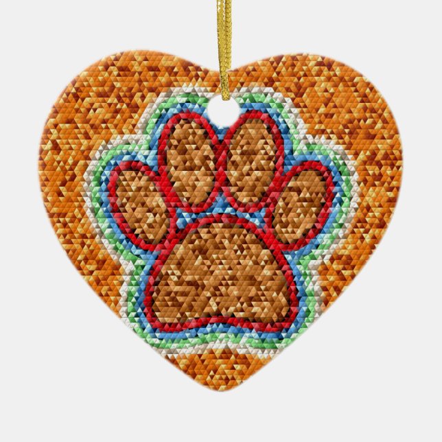 Low Poly Dog Paw Art Ceramic Tree Decoration (Front)