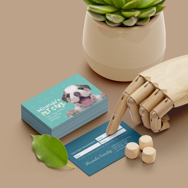 Low Poly Dog Pet Care Grooming Bathing Food Salon Appointment Card (Creator Uploaded)