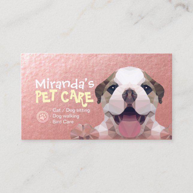 Low Poly Dog Pet Care Grooming Bathing Food Salon Appointment Card (Front)