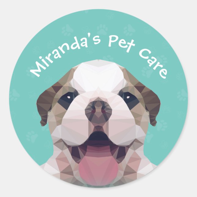 Low Poly Dog Pet Care Grooming Bathing Food Salon Classic Round Sticker (Front)
