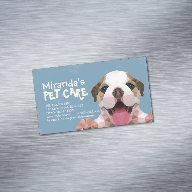 Low Poly Dog Pet Care Grooming Bathing Food Salon Magnetic Business Card (In Situ)