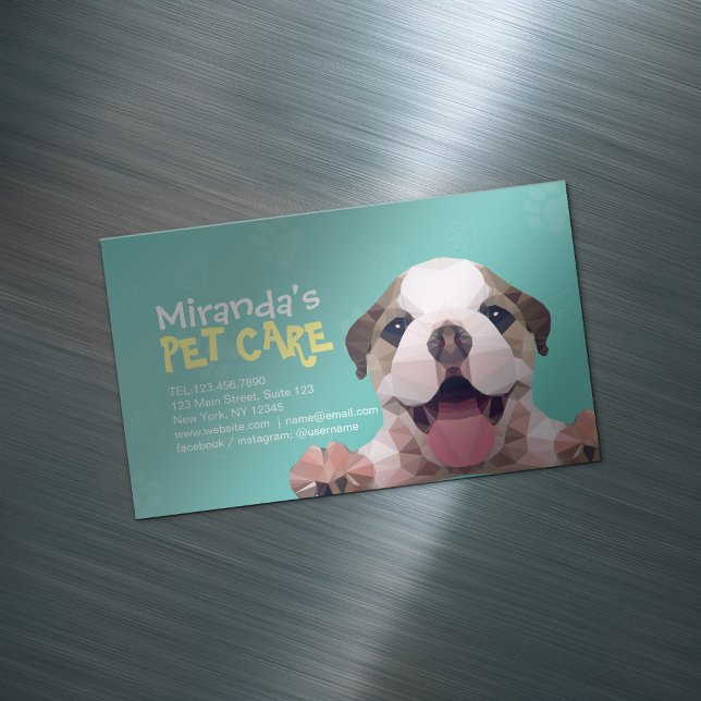 Low Poly Dog Pet Care Grooming Bathing Food Salon Magnetic Business Card (Creator Uploaded)