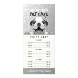 Low Poly Dog Pet Care Grooming Bathing Price List Rack Card