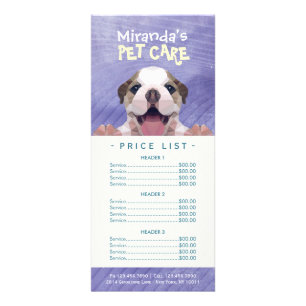 Low Poly Dog Pet Care Grooming Bathing Price List Rack Card
