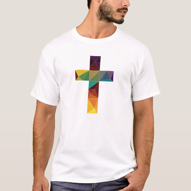 low poly god cross religion symbol polygon jesus T-Shirt (Front)