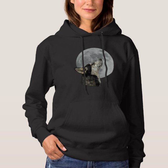 Low Poly Husky Howling At Moon Hoodie (Front)