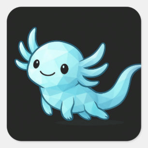 Low Poly Ice Crystal Axolotl Black Square Sticker