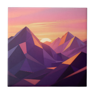 Low Poly Mountain Sunset Geometric Ceramic Tile