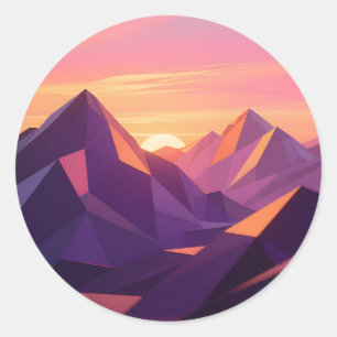 Low Poly Mountain Sunset Geometric Classic Round Sticker