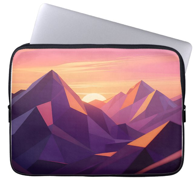 Low Poly Mountain Sunset Geometric Laptop Sleeve (Front)