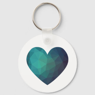 Low poly origami blue heart key ring