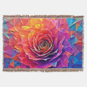 Low Poly Rose Bloom Abstract Art Throw Blanket