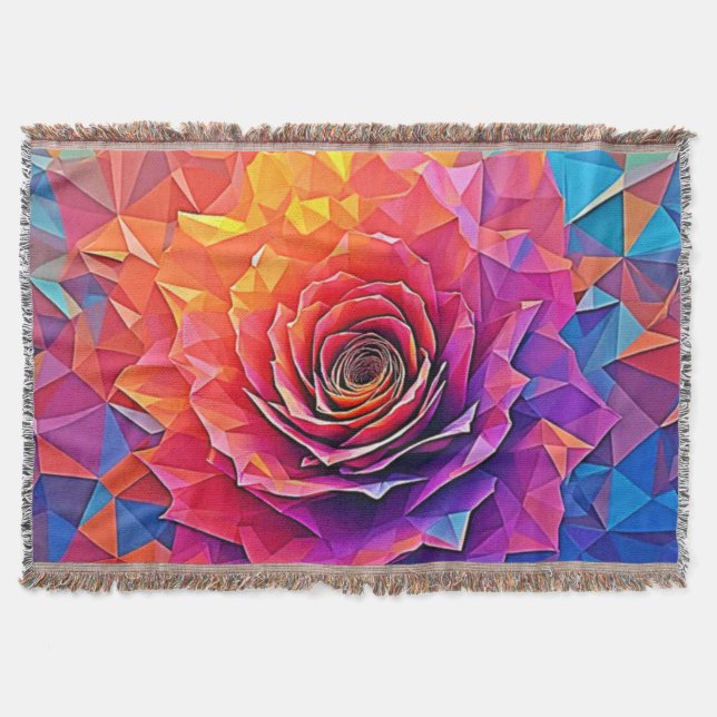 Low Poly Rose Bloom Abstract Art Throw Blanket (Front)