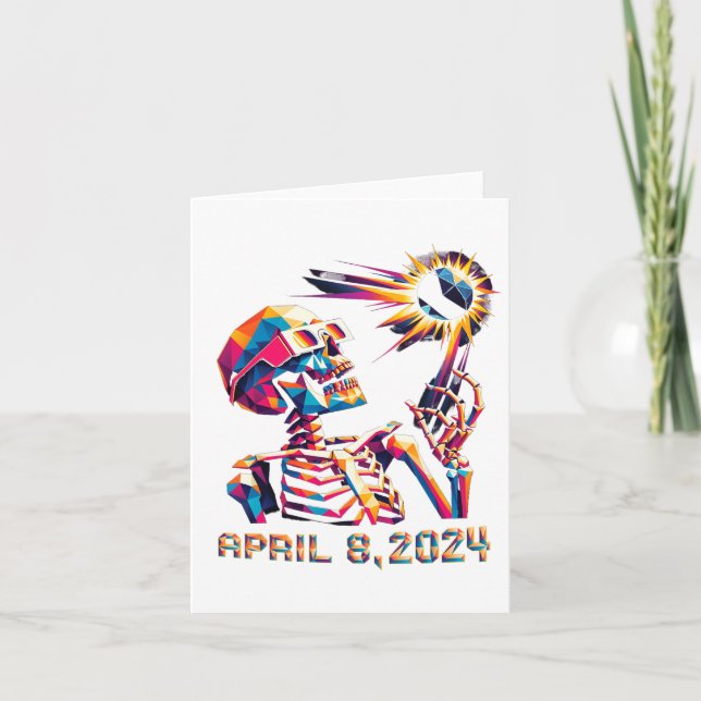 Low Poly Total Eclipse April 8th 2024 Skeleton  Card (Front)