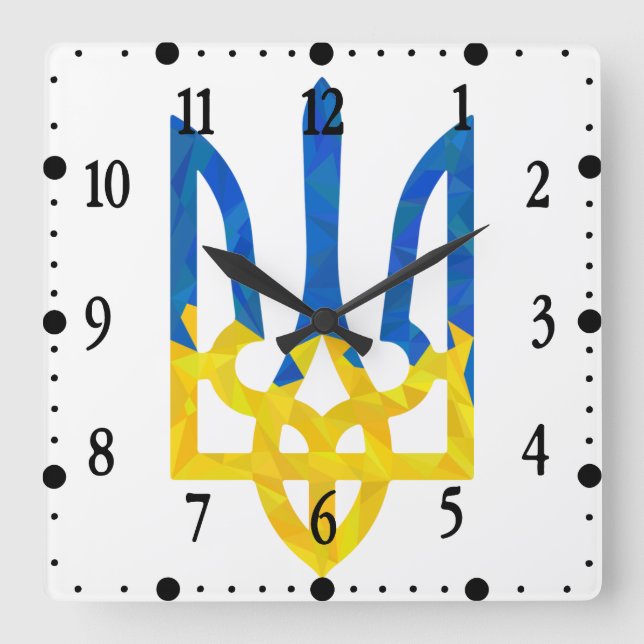 Low polygonal Ukrainian trident Square Wall Clock (Front)