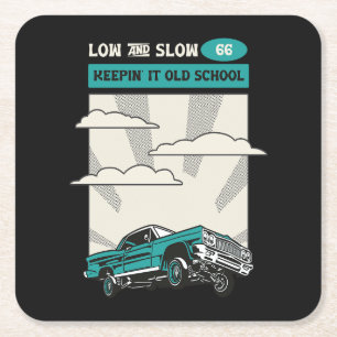 Low & Slow 66 Classic Lowrider Square Paper Coaster