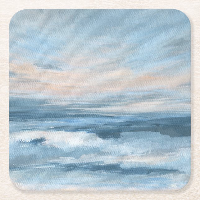 Low Tide - Abstract Seascape Painting Square Paper Coaster (Front)