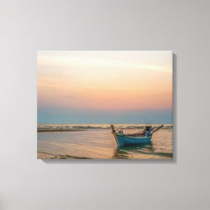 Low Tide Boat on the Beach at Sunset Several Sizes Canvas Print