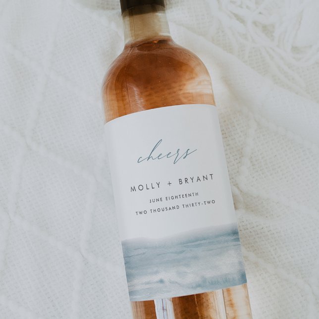 Low Tide Coastal Watercolor Wedding "Cheers" Wine Label (Creator Uploaded)