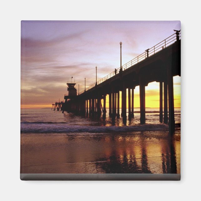 Low tide reflections at sundown, Huntington Beach Magnet (Front)
