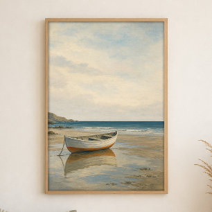 Low Tide Rowboat Watercolour Coastal Art Poster