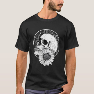 Lowbrow Macabre Streetwear Skull And Flower Black  T-Shirt