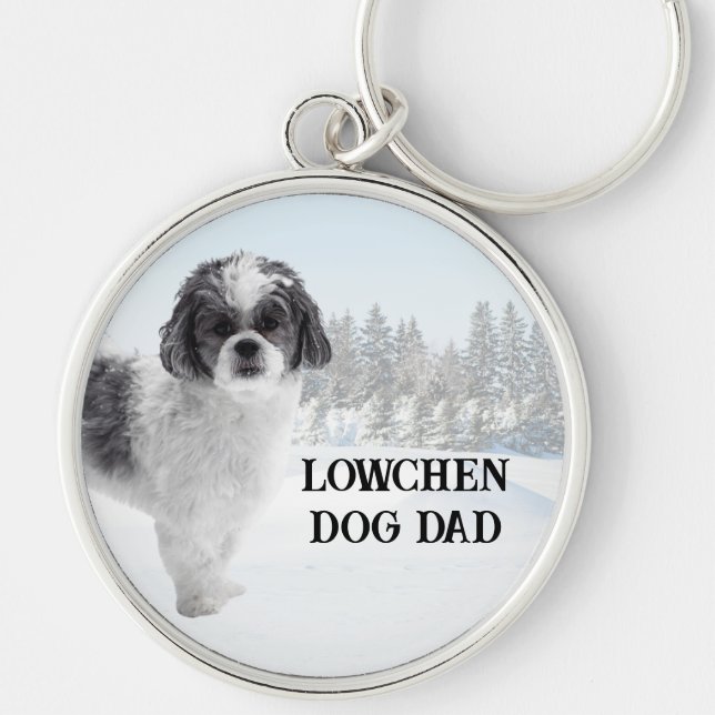Lowchen Dog Dad Winter Scene Key Ring (Front)