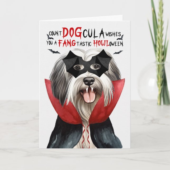 Lowchen Dog Funny Count DOGcula Halloween Holiday Card (Front)