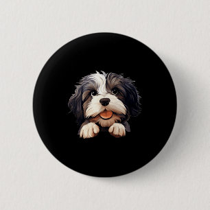 Lowchen Dog Mum Dad Peeking Puppy 6 Cm Round Badge