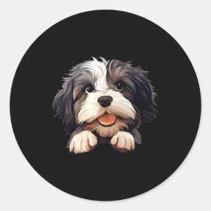 Lowchen Dog Mum Dad Peeking Puppy Classic Round Sticker