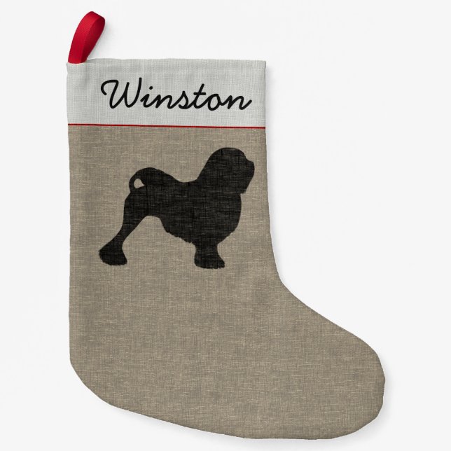 Lowchen Dog Silhouette Personalised Holiday Small Christmas Stocking (Front)