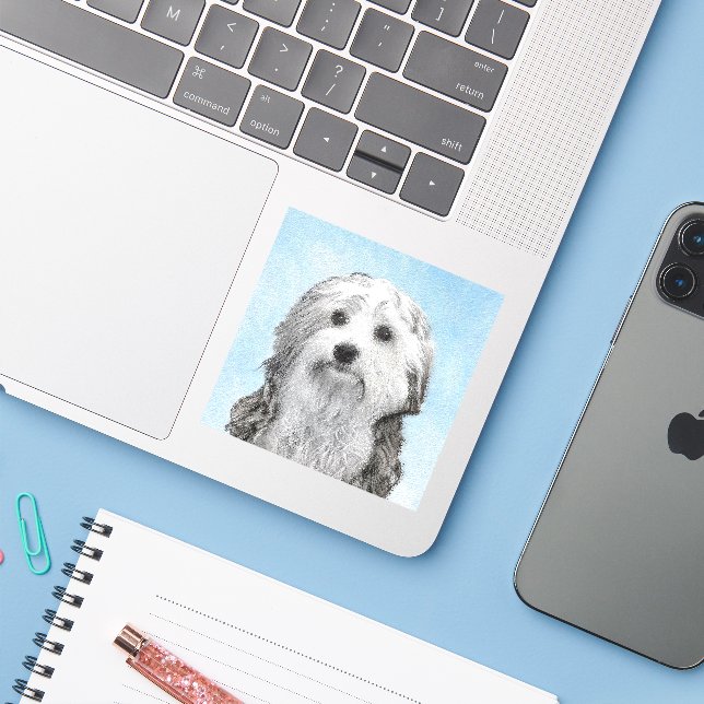 Lowchen Painting - Cute Original Dog Art (Laptop w/ iPhone)