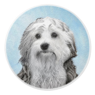 Lowchen Painting - Cute Original Dog Art Ceramic Knob
